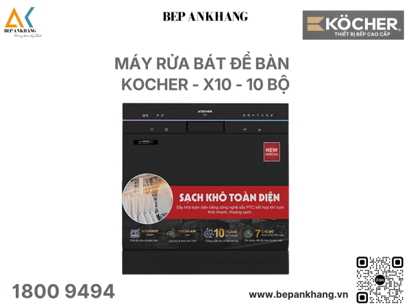 Máy rửa chén bát để bàn Kocher X10 - 10 bộ ( màu đen )